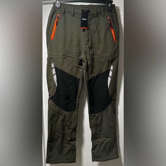 TACVASEN Men's Snow/Outdoor Fleece Lining Soft Shell Pants Green/Grey Sz 30 New - Picture 3 of 9